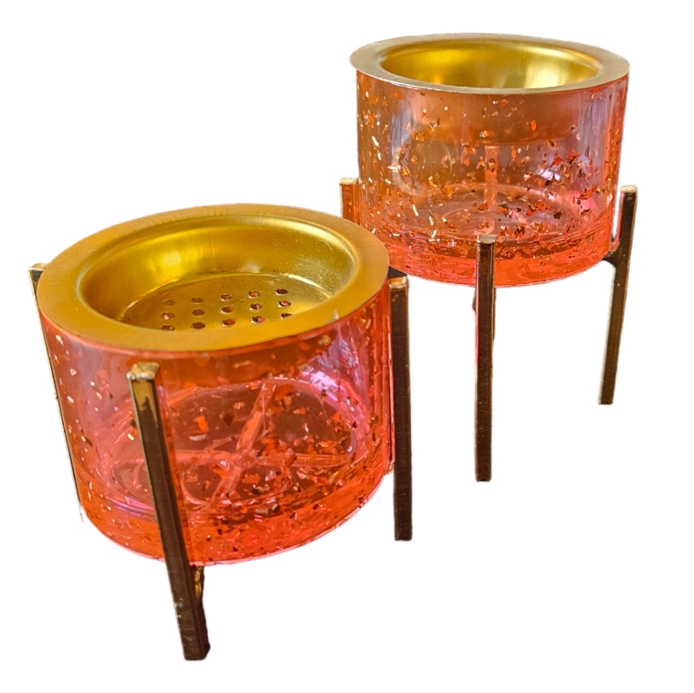 Gold and Pink Incense Candle Holder Set